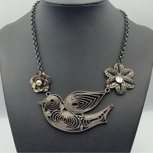 Fashion jewelry bird and flower gunmetal color